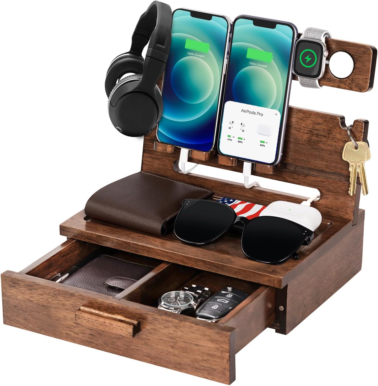 Gifts for Men Wood Phone Docking Station for Men Nightstand Organizer Gifts  for Dad Desk Organizer Cell Phone Stand Charging Station Dad Gifts Grandpa  Gifts for Husband Boyfriend Brother Son 