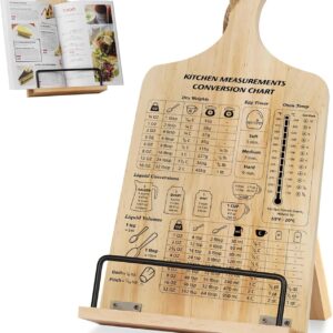 Kitchen Conversion Chart Cookbook Stand, Sturdy Wood Cook Book Holder, Recipe Cookbook Holder Stand with Kitchen Counters, Baking Christmas Gifts for Women, Accessiores for Holding Cookbooks