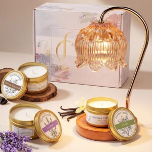 Candle Warmer Lamp Gift Set with 3 Jar Candles & Gift Box, Gifts for Women Christmas Birthday, Mom Sister Friend Gift, Lavender, Vanilla, Ebony, 2 Bulbs
