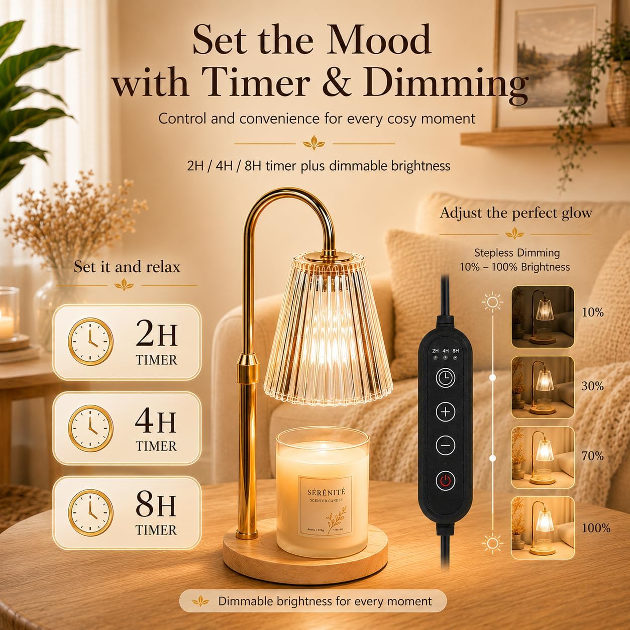Funistree Candle Warmer Lamp with Timer & Dimmer, Height Adjustable Candle Warmer with 2 Bulbs, Birthday Gifts for Women Mum, New Home Gifts, Dimmable Candle Heater Lamp for Yankee Candles - Image 6